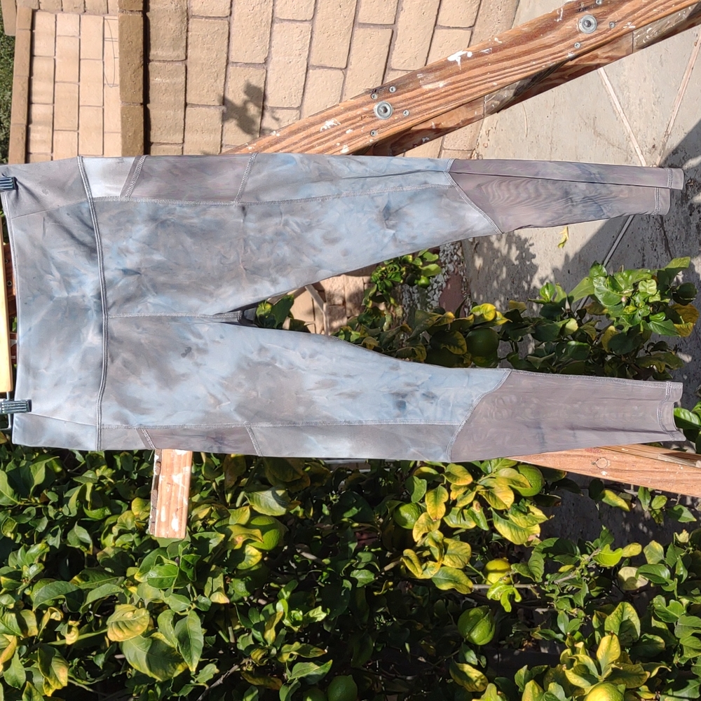 V A Core Workout Exersize Leggings w/Mesh Tie Dye Gray L